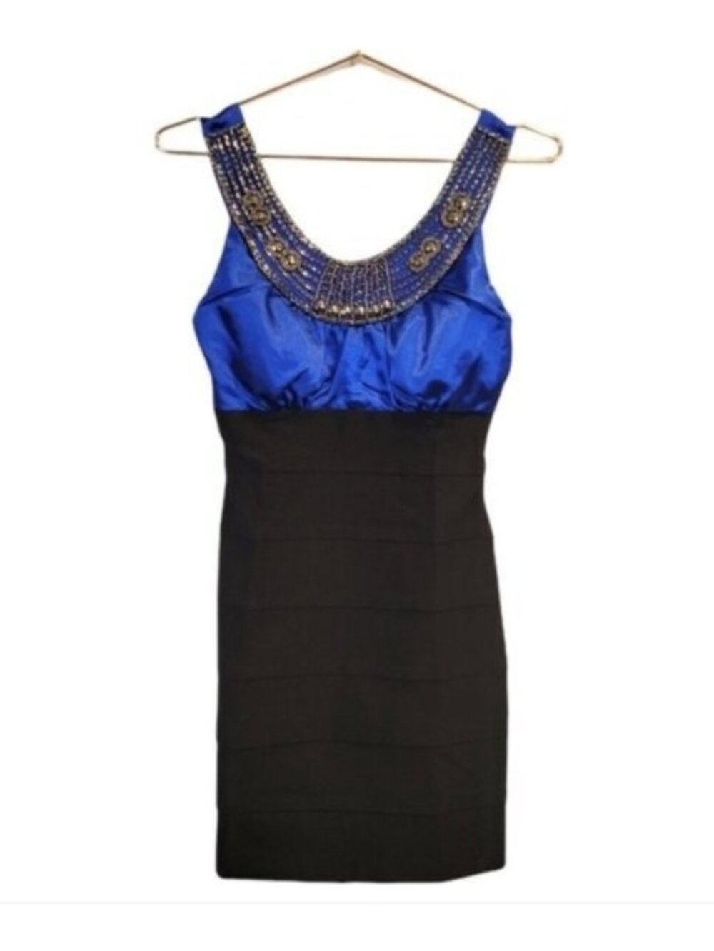 Trixxi | Beaded Round Neckline Cocktail mini Bandage Bodycon Dress Blue Black